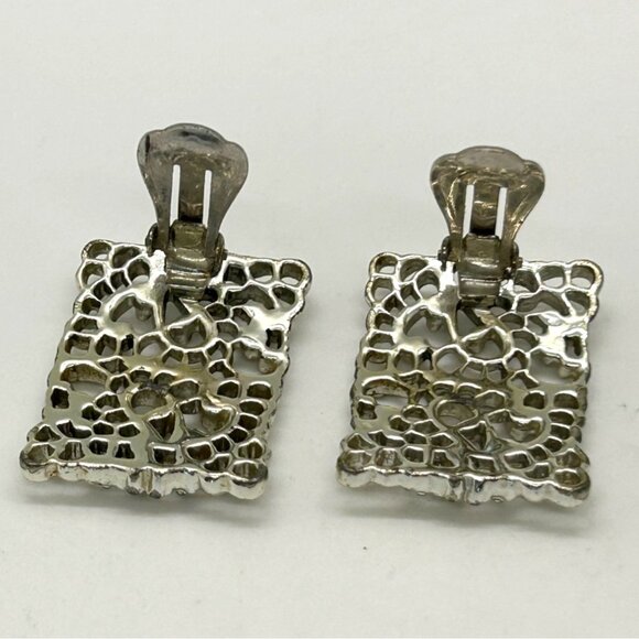 Statement Earring & Bracelet Set Paisley Filigree Panel Design Silver-Tone - Picture 9 of 14